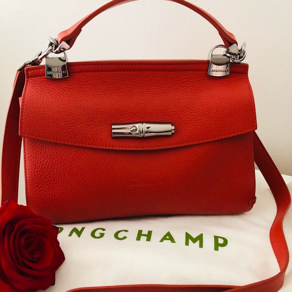 Longchamp top handle shoulder bag red.